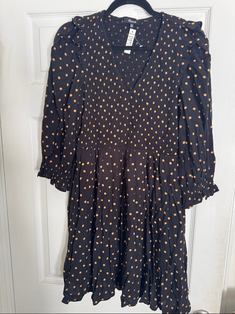 Madewell Black Dress with Mustard Dot Print NWT. XXS.
